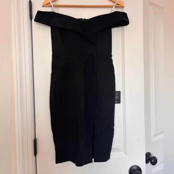 Lulus Hello Romance Black Off-the-Shoulder Bodycon Midi Dress NWT Size Small - Picture 2 of 7